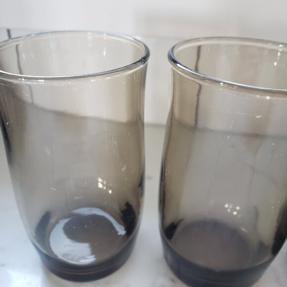 Vintage smoky glass small tulip juice 4 glasses grey brown retro glassware - Picture 2 of 12